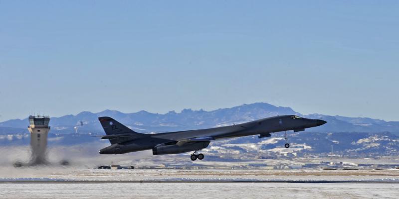 b-1 plane taking off
